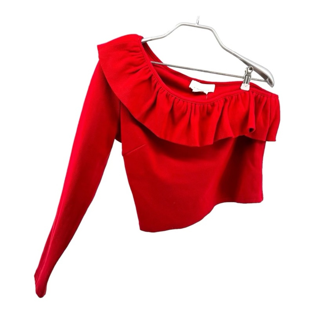 Anthropologie | NWT Women’s L Large Red One Shoulder Ruffle Neck Top‎